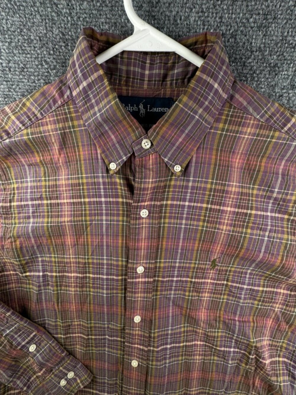 Ralph Lauren Button Up Shirt Cotton Long Sleeve Men Size 16 L Classic Fit Plaid